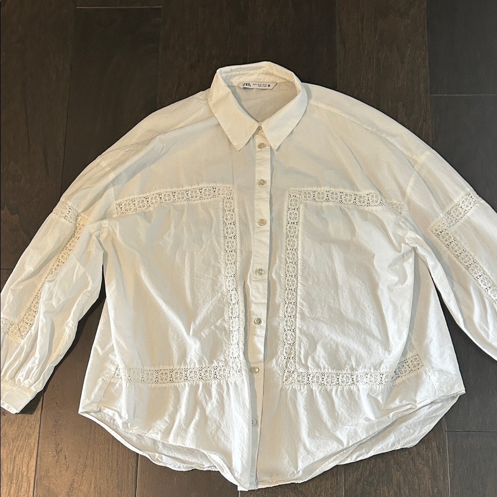 Zara White Blouse with Lace Detail